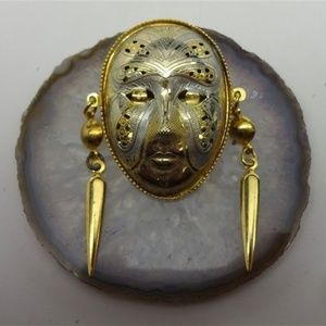 Tribal Mask Brooch Silver and Gold